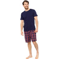 Red - Back - Foxbury Mens T-Shirt & Checked Shorts Pyjama Set