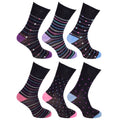 Black-Multicolour - Front - Cottonique Womens-Ladies Comfort Fit Striped Socks (6 Pairs)