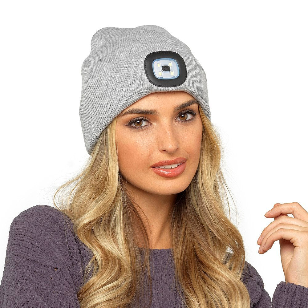 Grey - Back - Storm Ridge Womens-Ladies LED Beanie