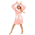 Pink - Back - Girls Bunny Hooded Towelling Robe