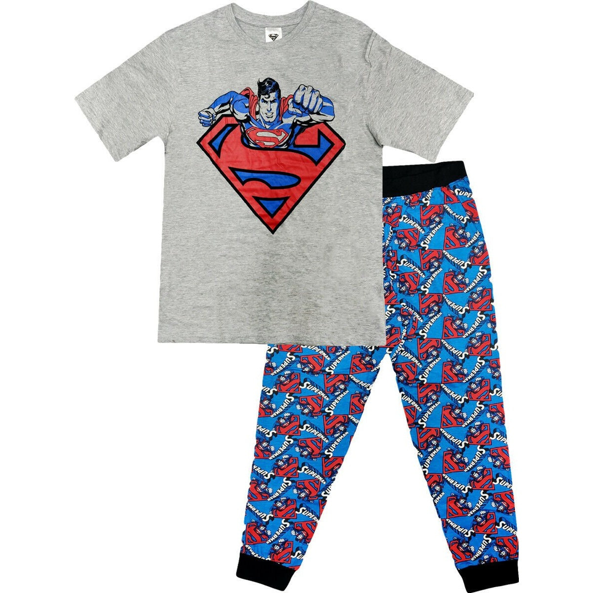 Grey-Blue - Front - Superman Mens Logo Short-Sleeved Pyjamas