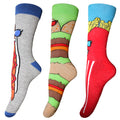 Green-Red-Grey - Front - Mens Hot Dog Novelty Socks (3 Pairs)