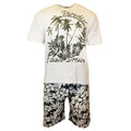 Ecru Marl-Khaki - Front - Cargo Bay Mens Paradise Island Dream Marl T-Shirt & Shorts Pyjama Set