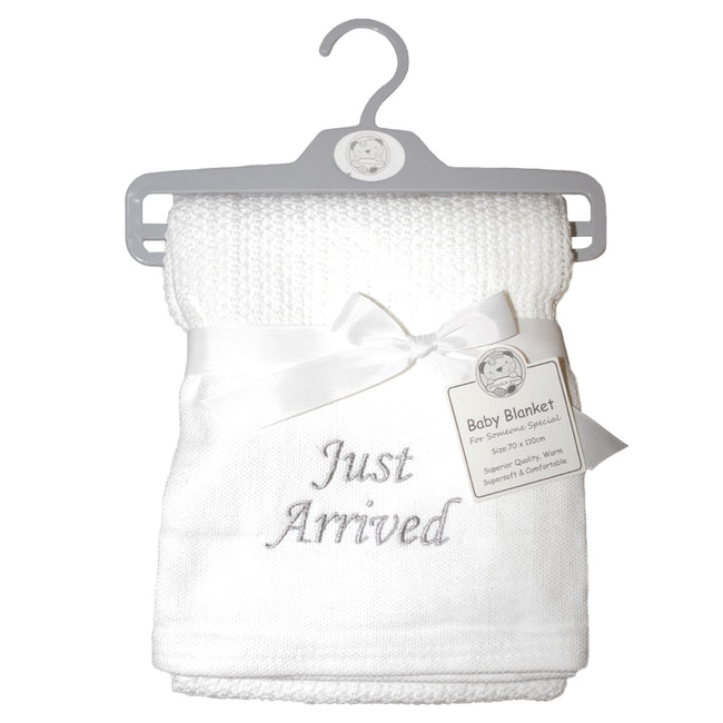 White - Front - Snuggle Baby Unisex Just Arrived Cellular Embroidered Blanket