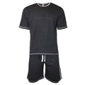Grey Marl-Charcoal Marl - Front - Cargo Bay Mens Tape Stripes Marl T-Shirt & Shorts Pyjama Set