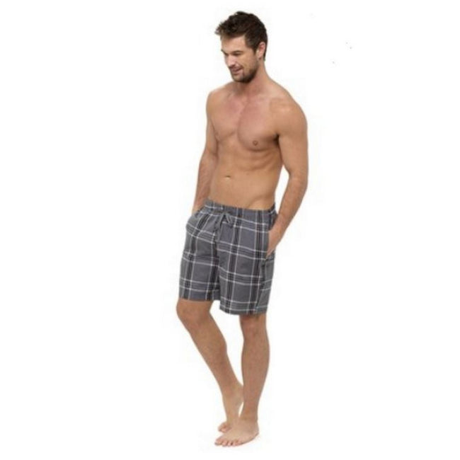 Grey-Navy Check - Back - Foxbury Mens Checked Pyjama Shorts (Pack Of 2)