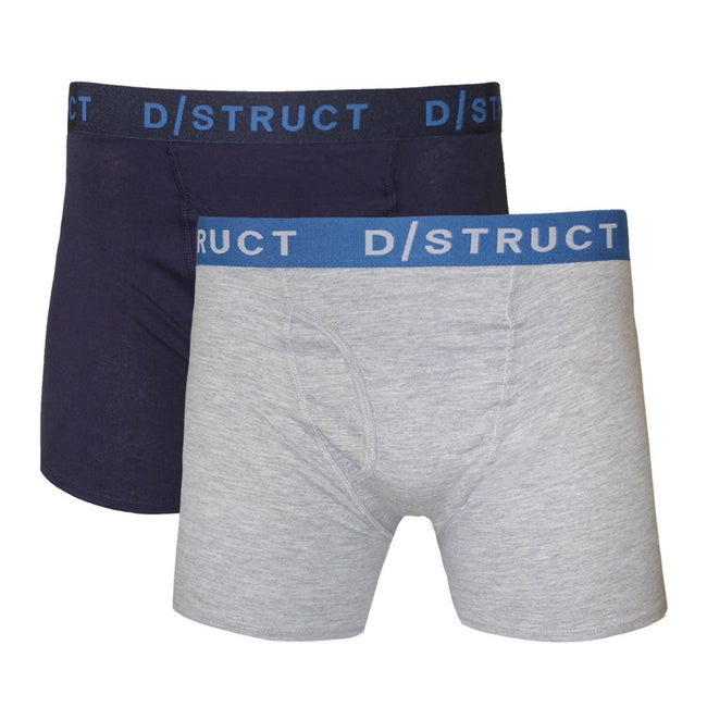 Grey-Navy - Front - Dstruct Mens Plain Contrast Boxers (Pack Of 2)