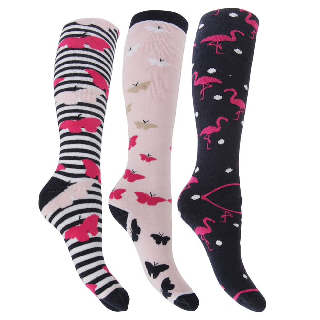 Flamingo-Butterfly-Butterflies - Front - Womens-Ladies Hyperwarm Long Welly Socks (3 Pairs)